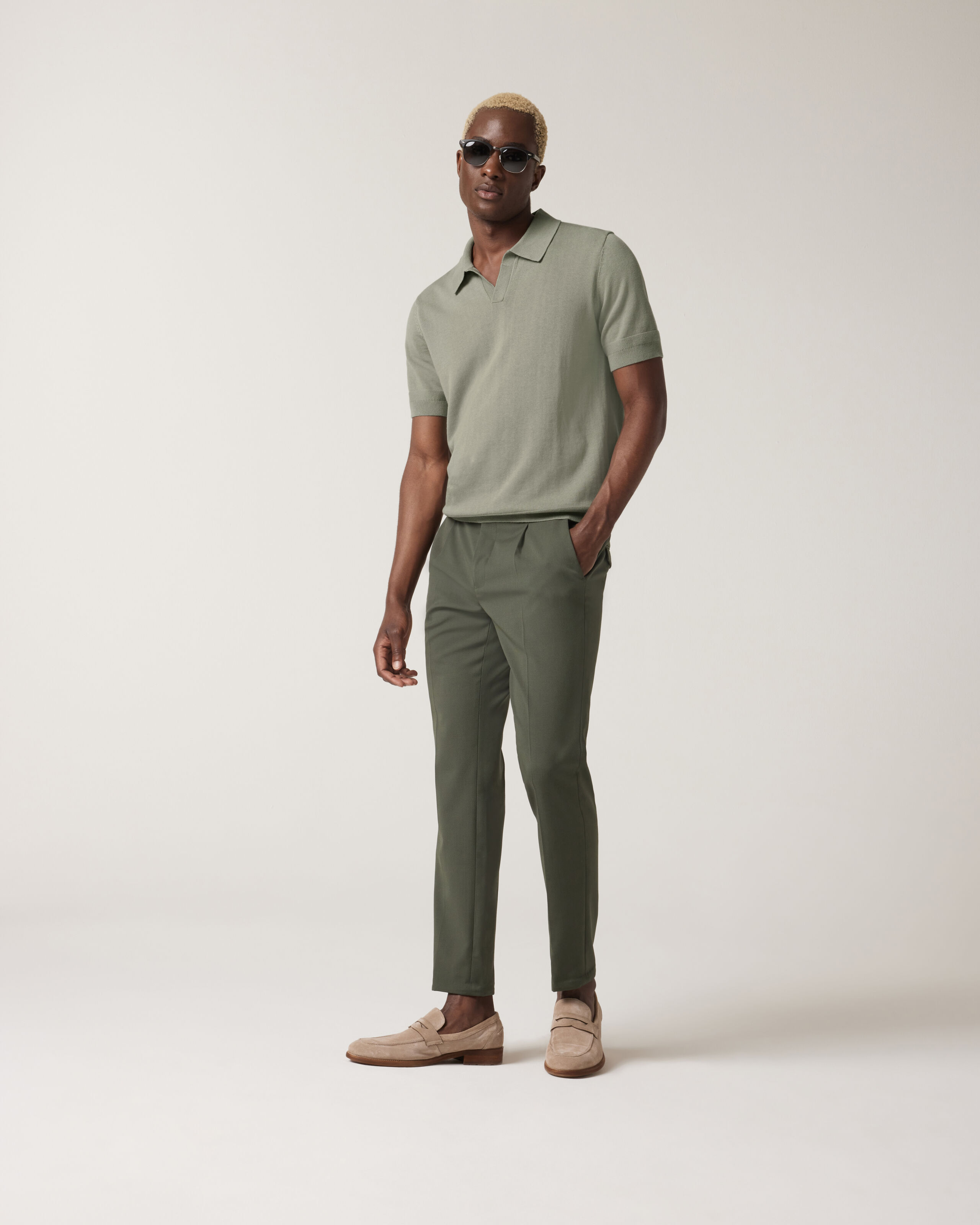 Short Sleeve Trophy Neck Knit - Sage - Plain Trophy Knit
